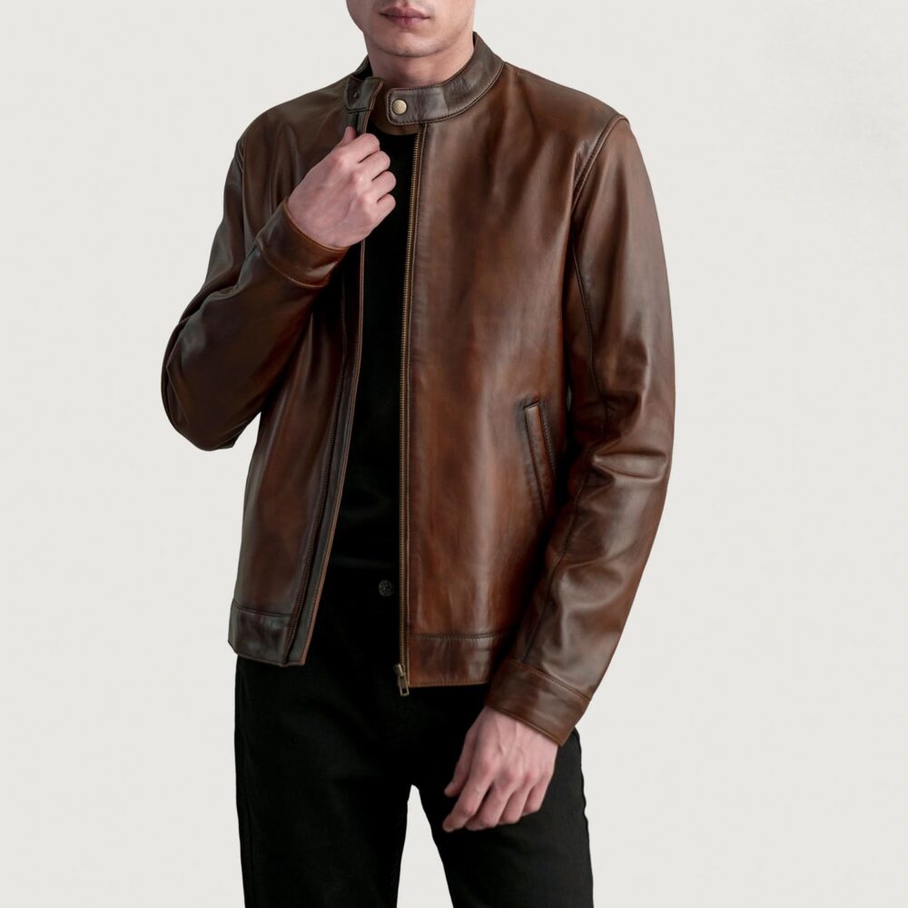 Zenith Distressed Brown Men's Leather Biker Jacket