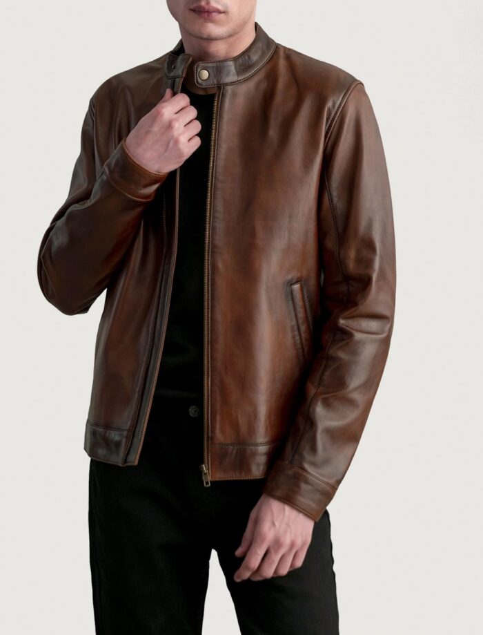 Zenith Distressed Brown Men's Leather Biker Jacket