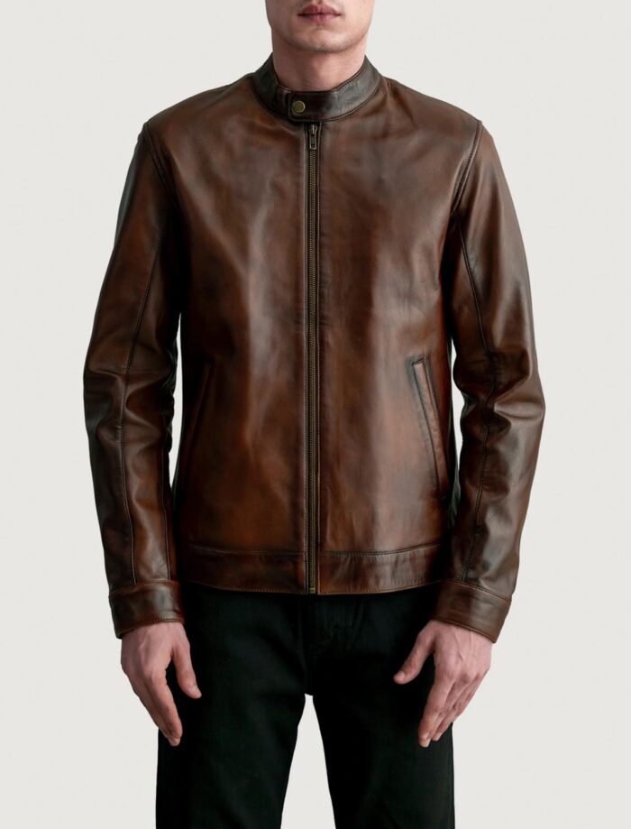 Zenith Distressed Brown Men's Leather Biker Jacket