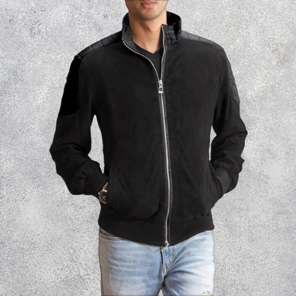 Zenith Black Men's Hybrid Suede Bomber Jacket
