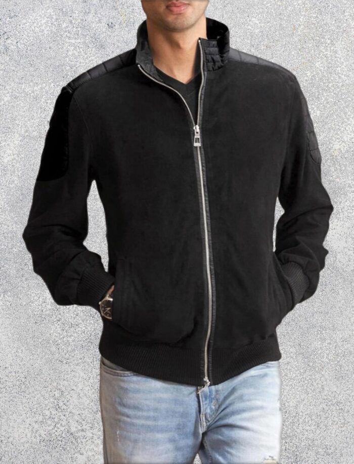 Zenith Black Men's Hybrid Suede Bomber Jacket