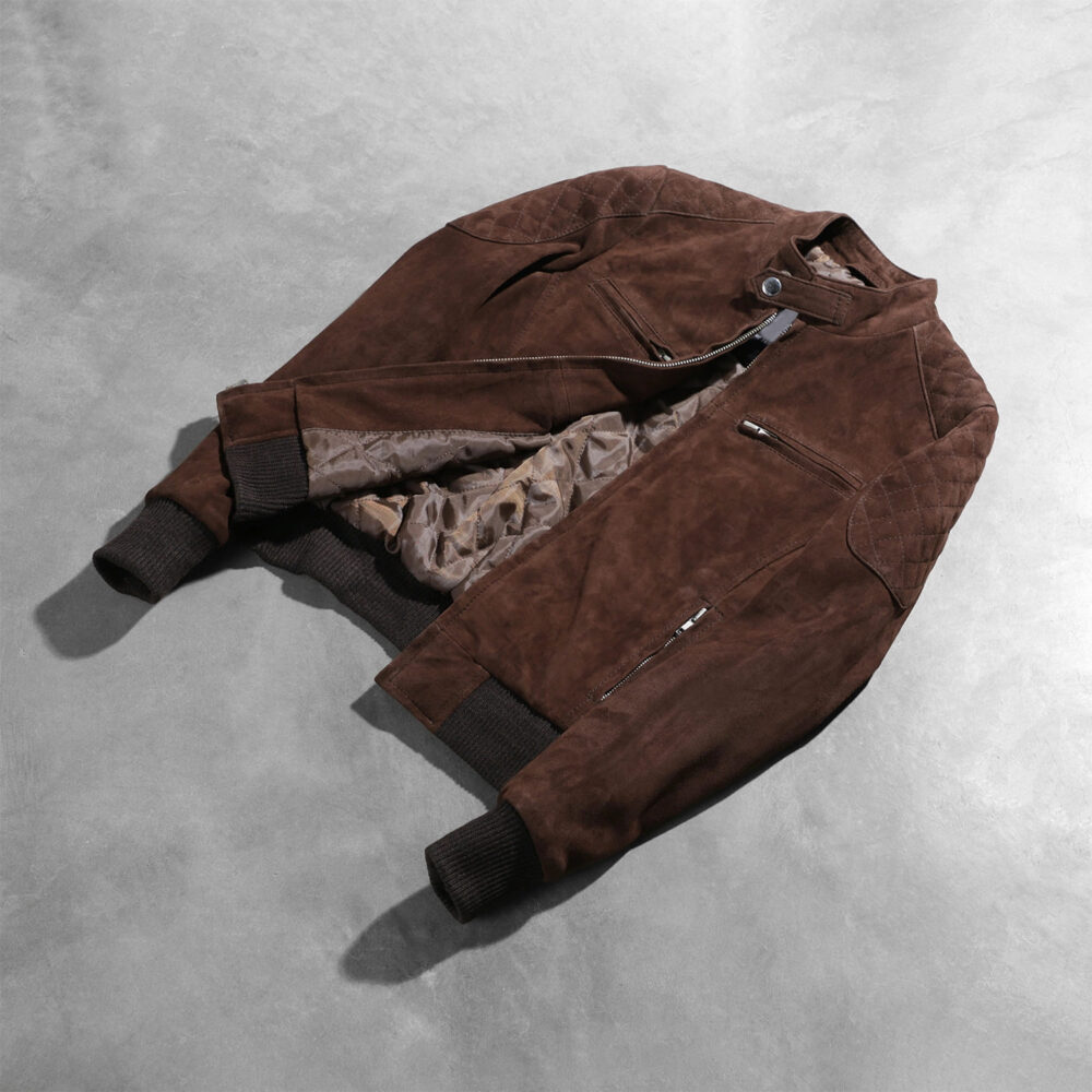 Rhea Mocha Suede Bomber Jacket for Women