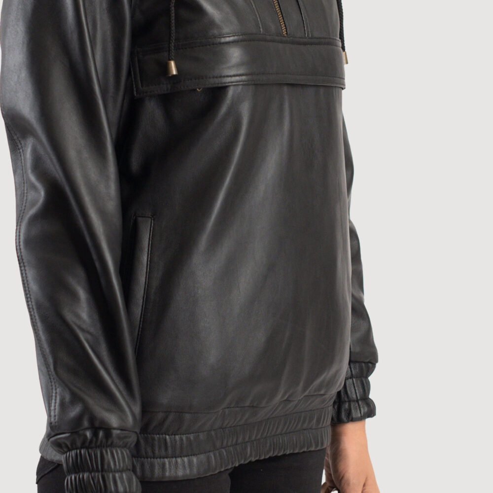 Zephyr Black Hooded Leather Pullover Jacket