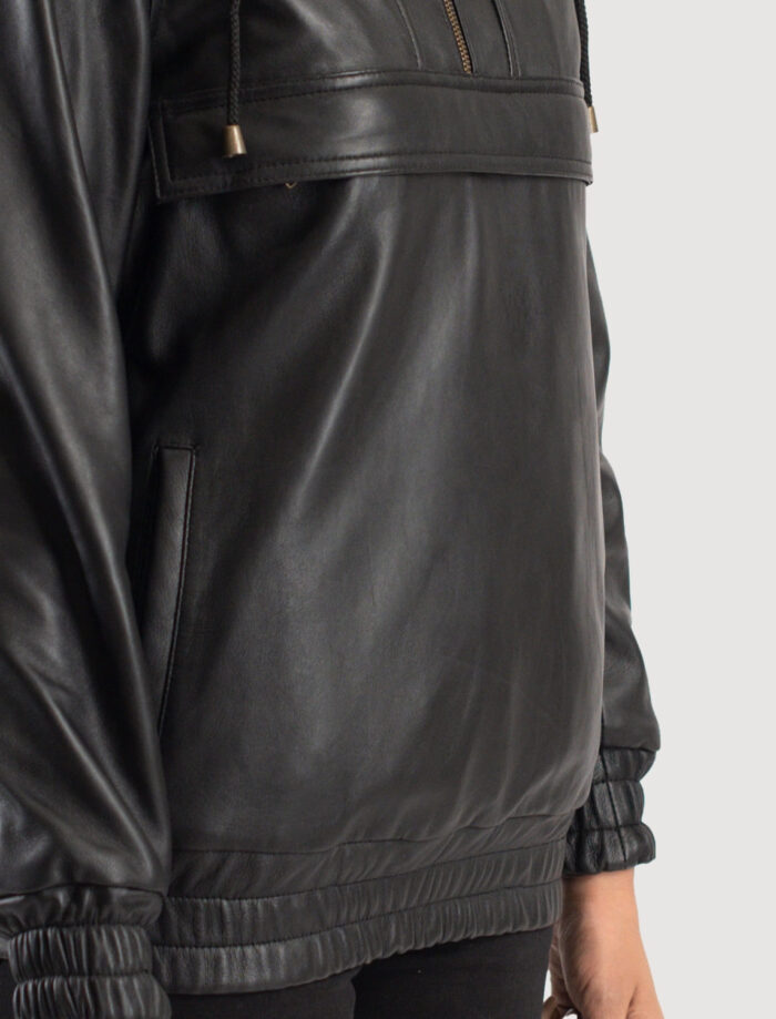 Zephyr Black Hooded Leather Pullover Jacket