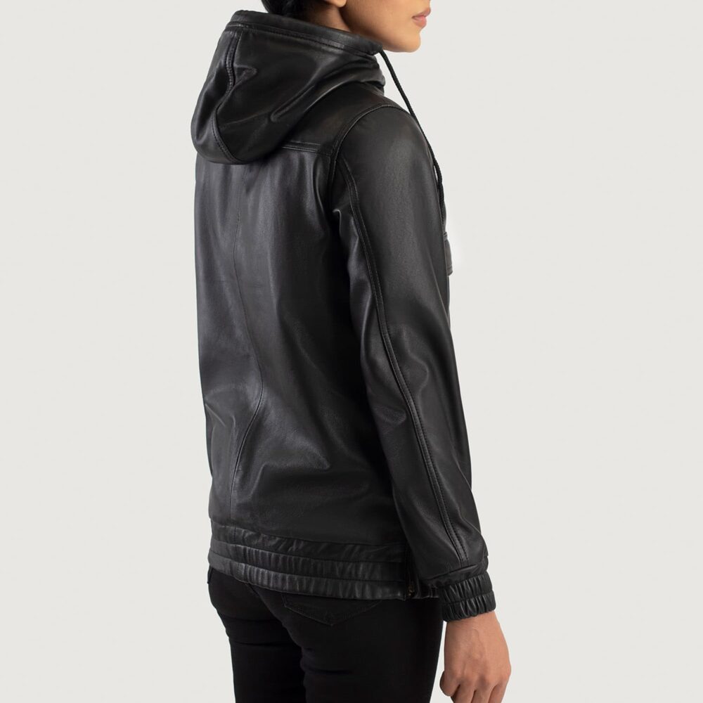 Zephyr Black Hooded Leather Pullover Jacket