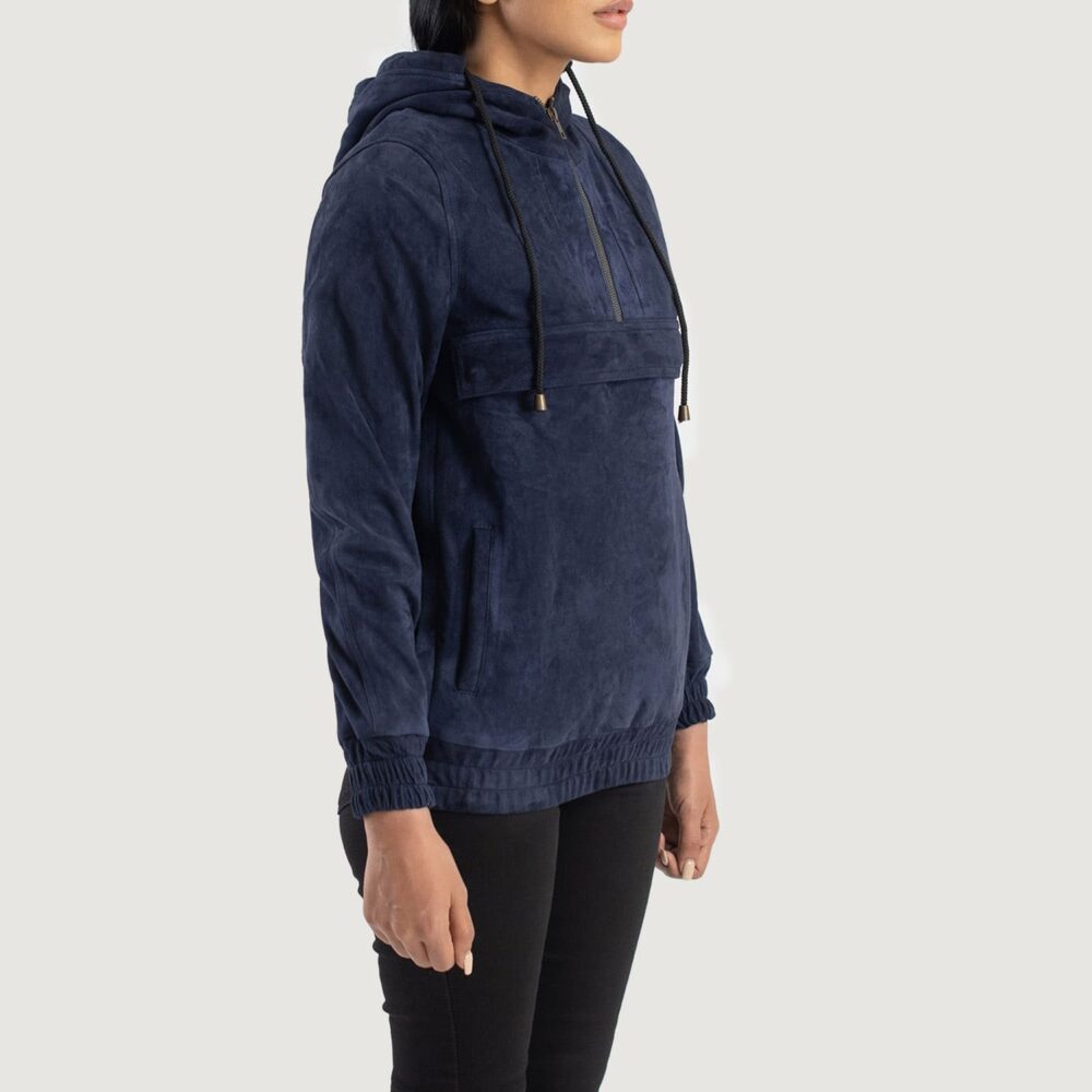 Lyla Blue Hooded Suede Pullover Jacket