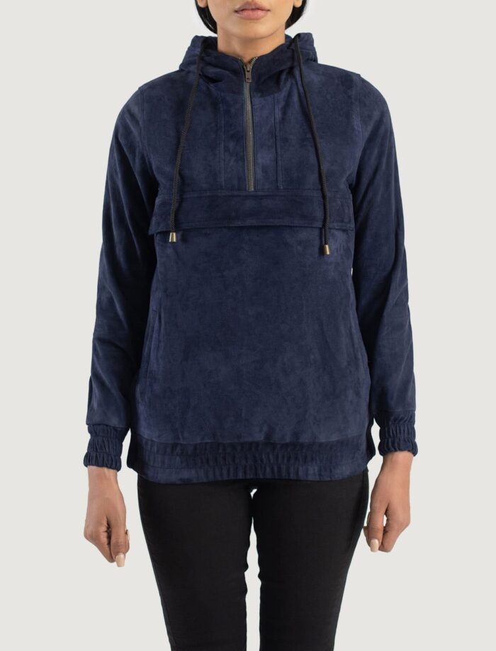 Lyla Blue Hooded Suede Pullover Jacket