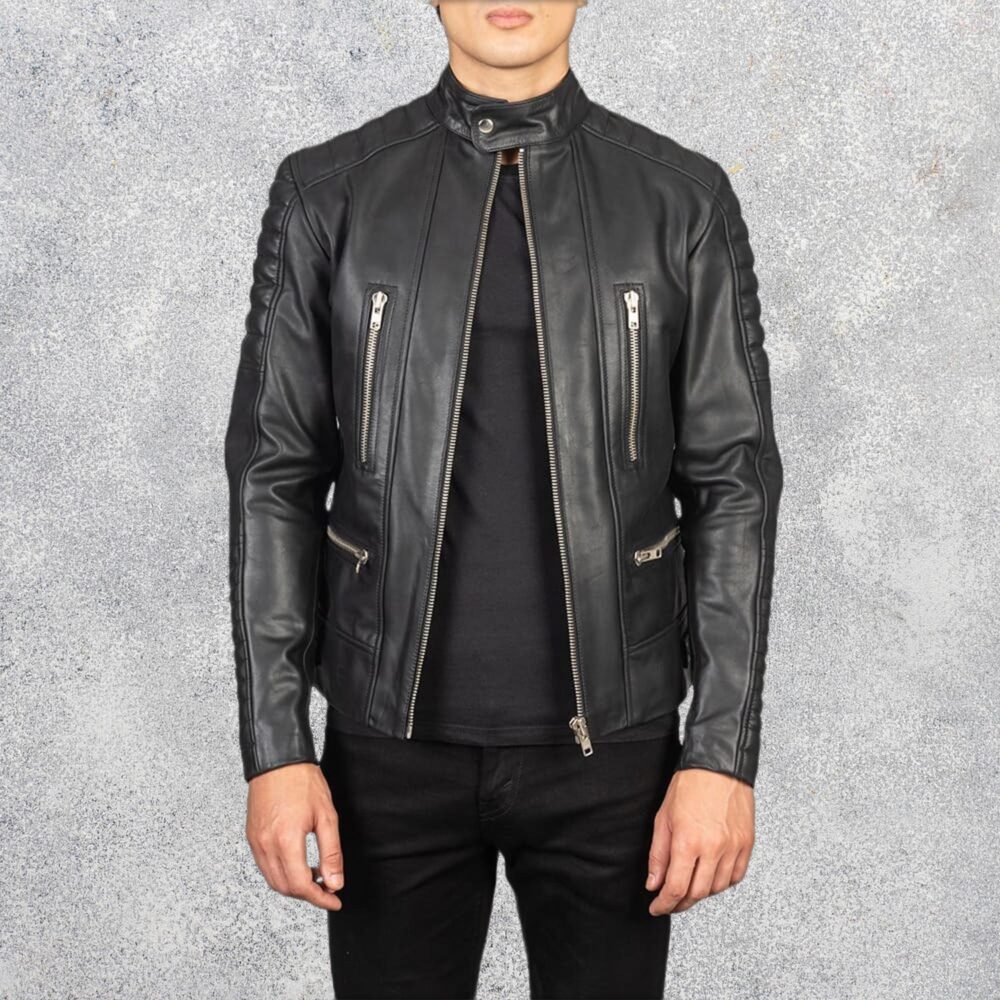Larsen Green Leather Biker Jacket