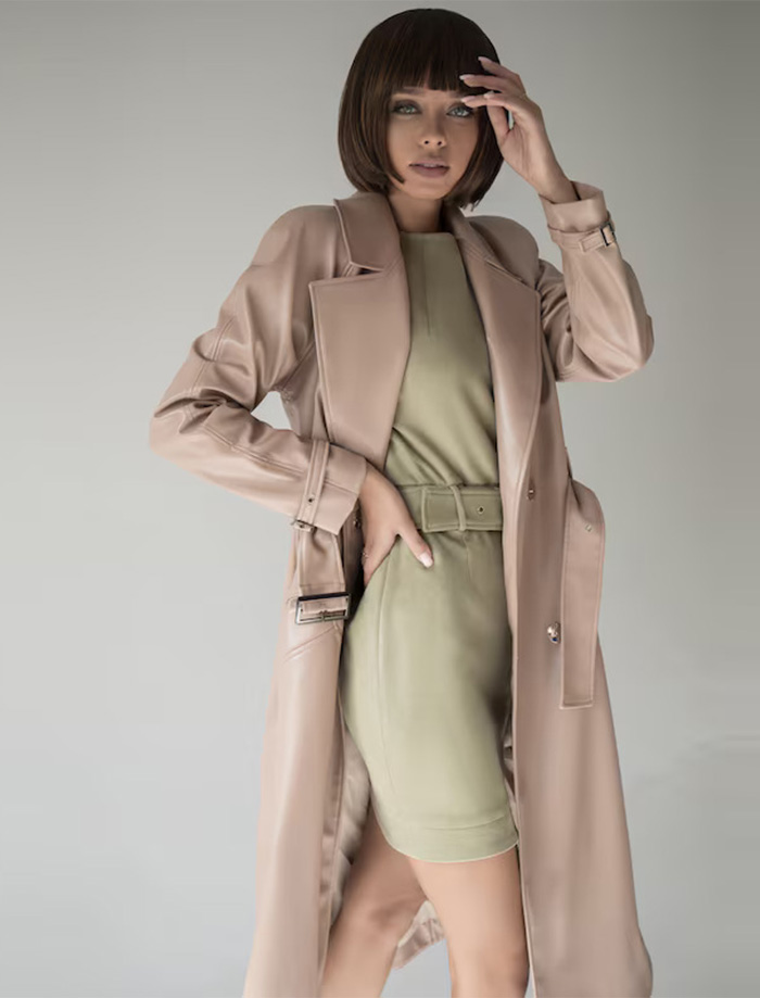 Lunara Women’s Soft Sand Genuine Leather Trench Coat