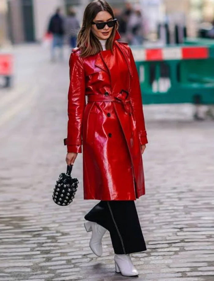 Lustre Luxe Women’s Hot Pink and Red Leather Trench Coat