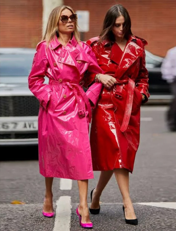 Lustre Luxe Women’s Hot Pink and Red Leather Trench Coat