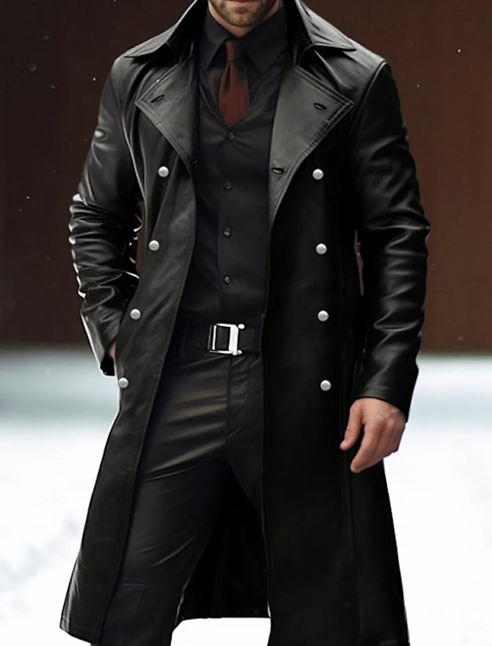 Men’s Regal Black Lambskin Military Trench Coat