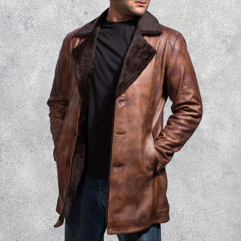 Ionic Distressed Brown Leather Motorcycle Jacket