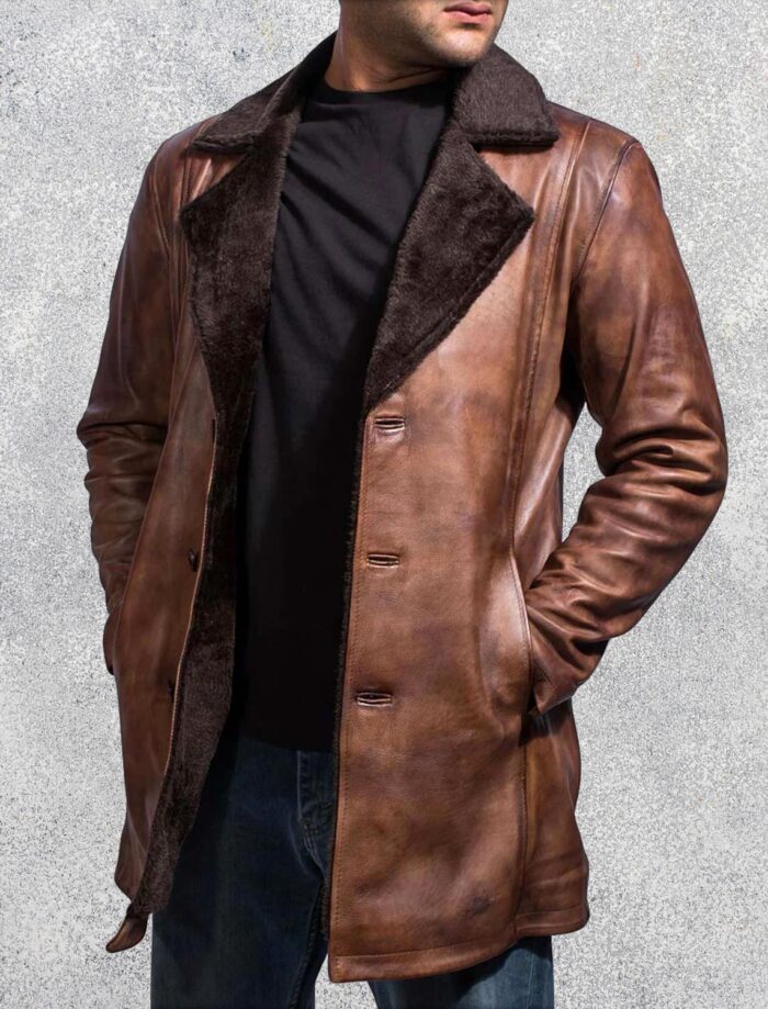 Ionic Distressed Brown Leather Motorcycle Jacket