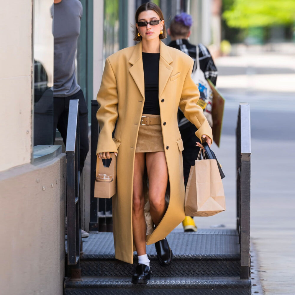 Hailey Bieber Luxe Long Leather Coat by Saltco Leather