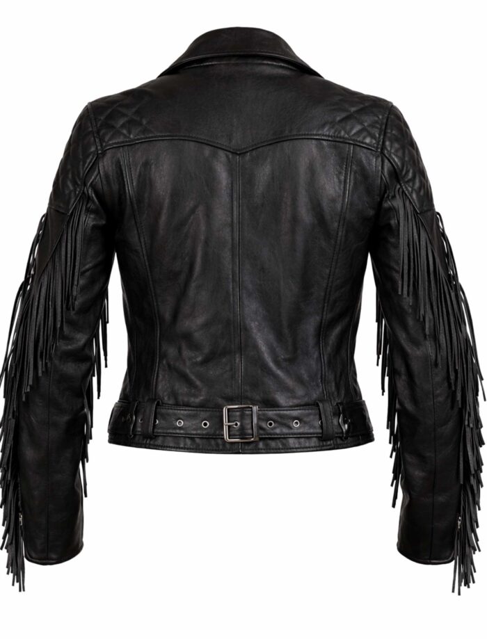 Women Black Fringe Leather Jacket