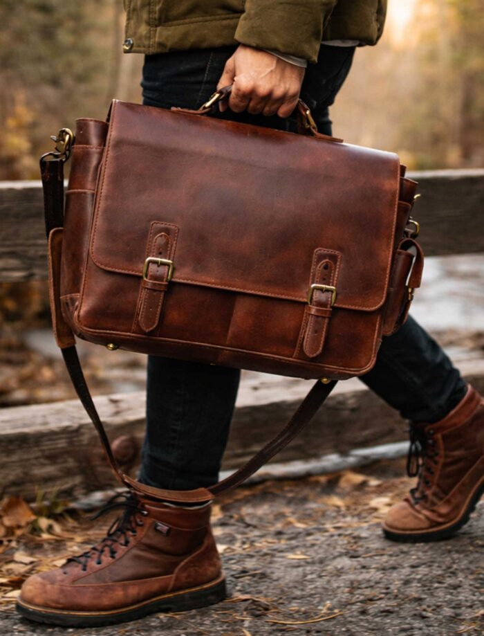 Ravendell Carryall Brown Leather Satchel for Men