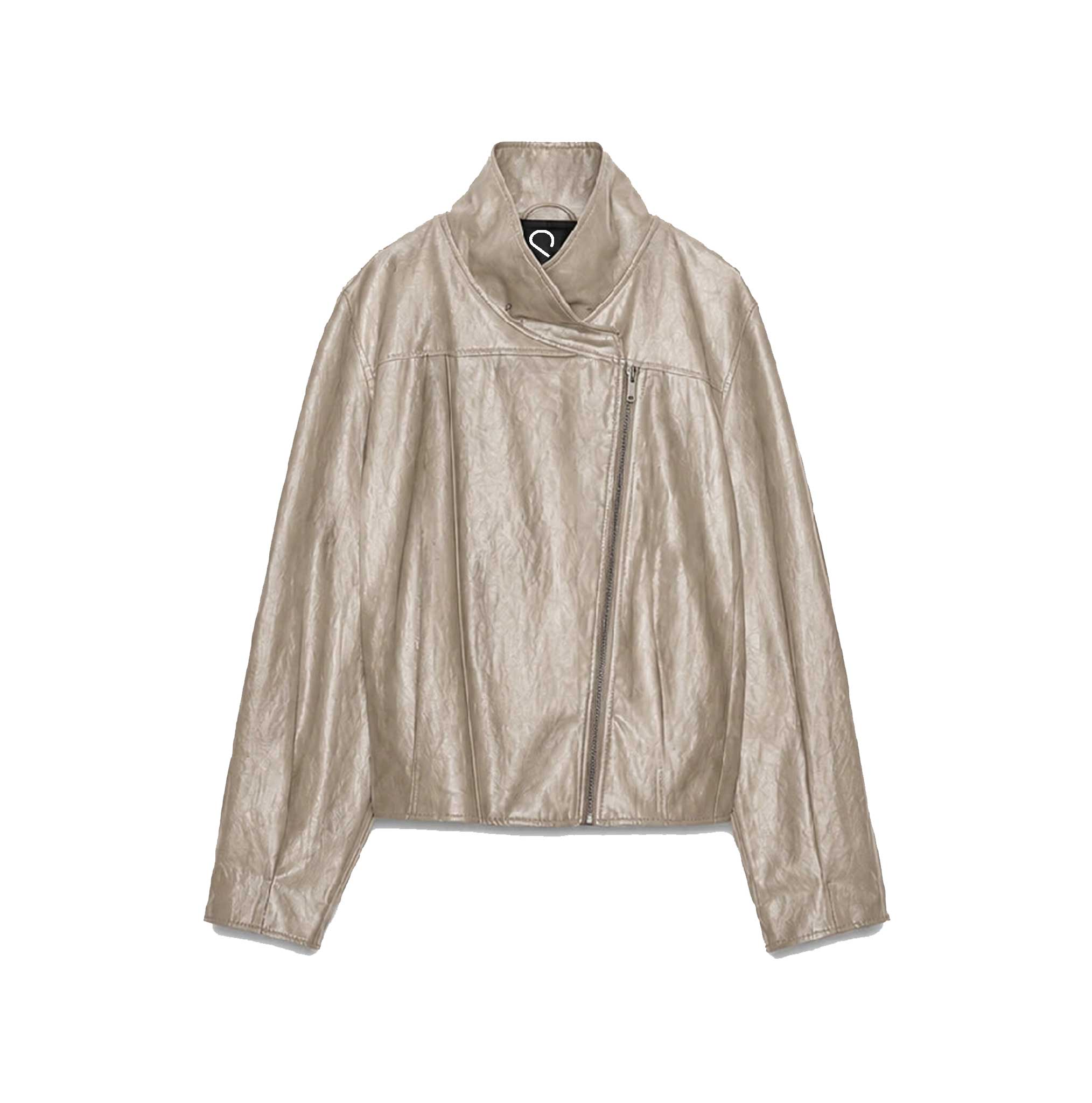 SaltCo Velnorra Beige Sheepskin Leather High Neck Bomber Jacket for Women