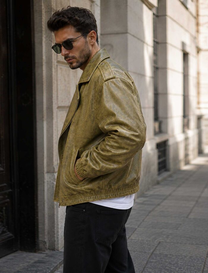 Leather Oversized Double Collar Biker Jacket