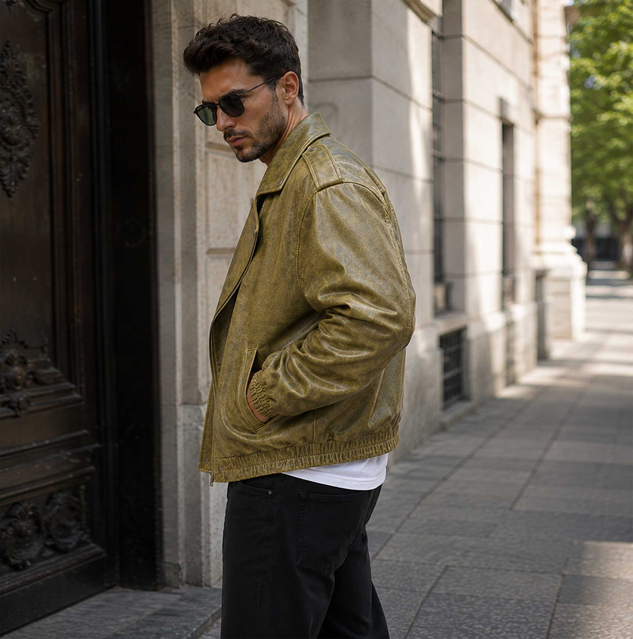 Leather Oversized Double Collar Biker Jacket