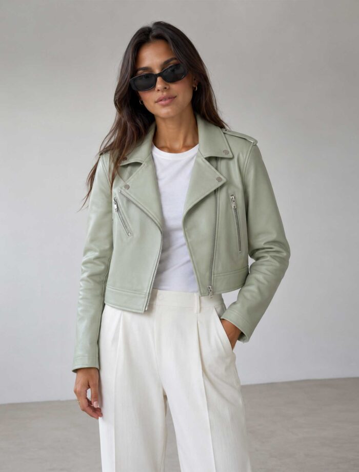 Leather Cropped Moto Jacket for Women