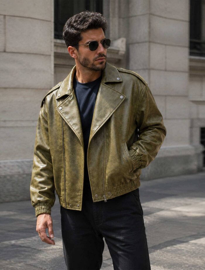 Leather Oversized Double Collar Biker Jacket