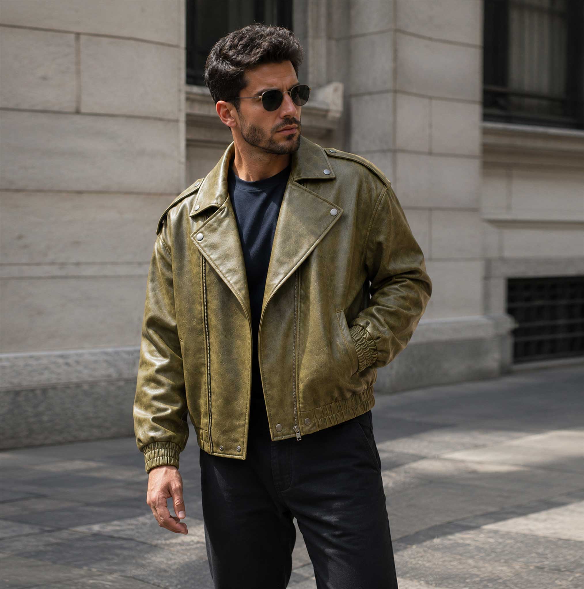 Leather Oversized Double Collar Biker Jacket