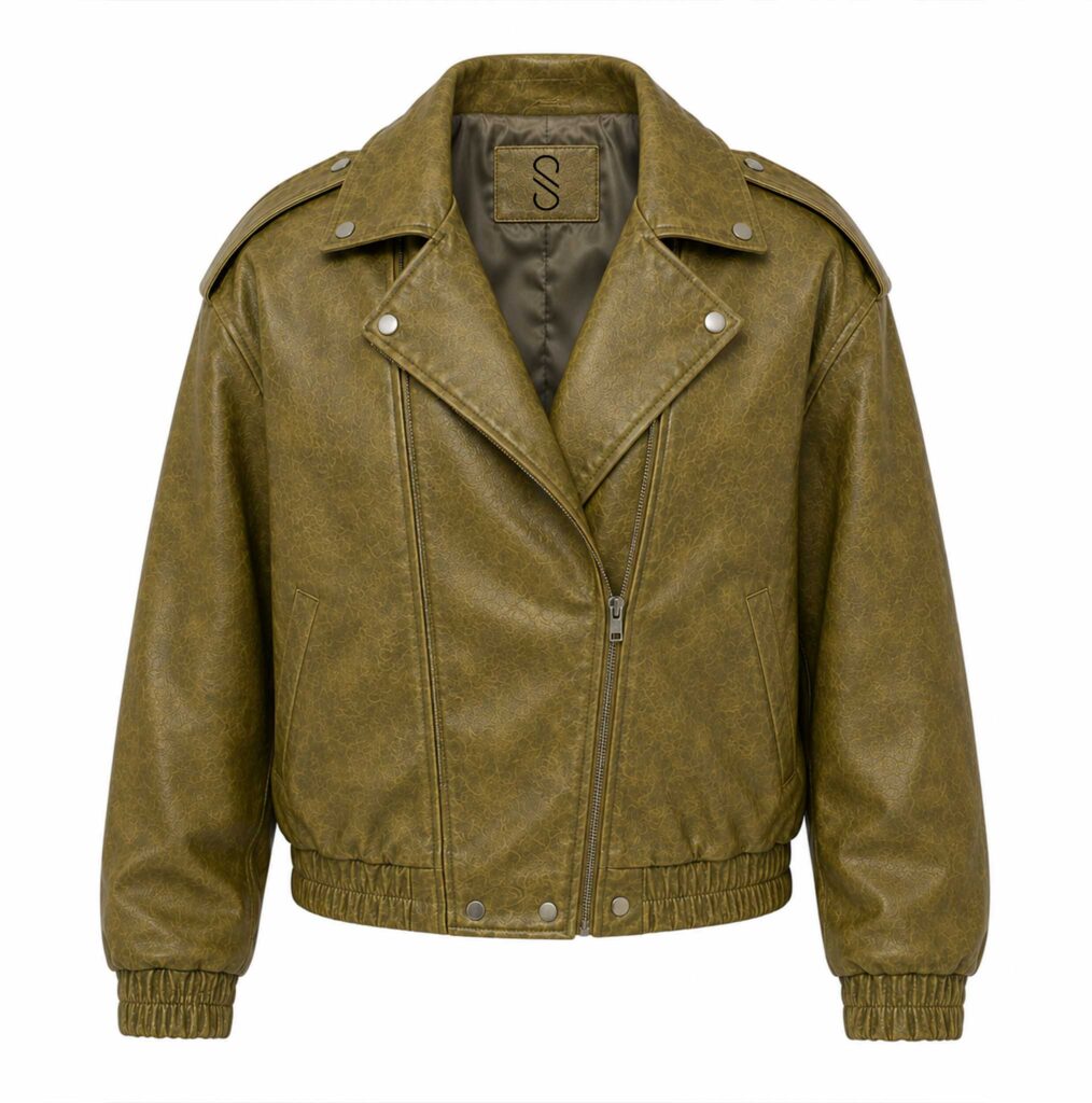 oversized leather biker jacket, olive green leather jacket, mens oversized biker jacket, sheepskin leather jacket, distressed leather bomber, luxury mens leather jacket, double collar biker jacket, relaxed fit leather jacket, mens streetwear jacket, olive leather outerwear