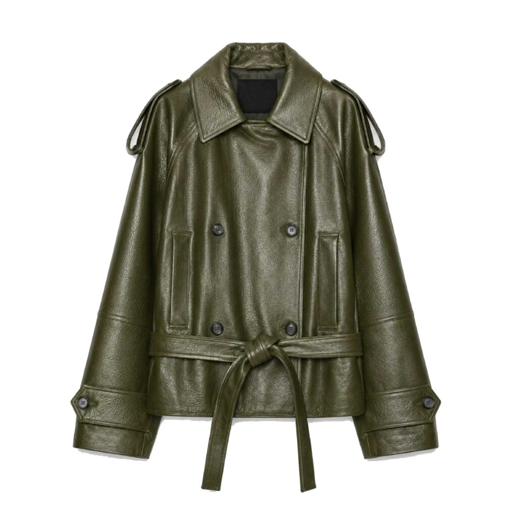 Leather Cropped Trench Coat for Women